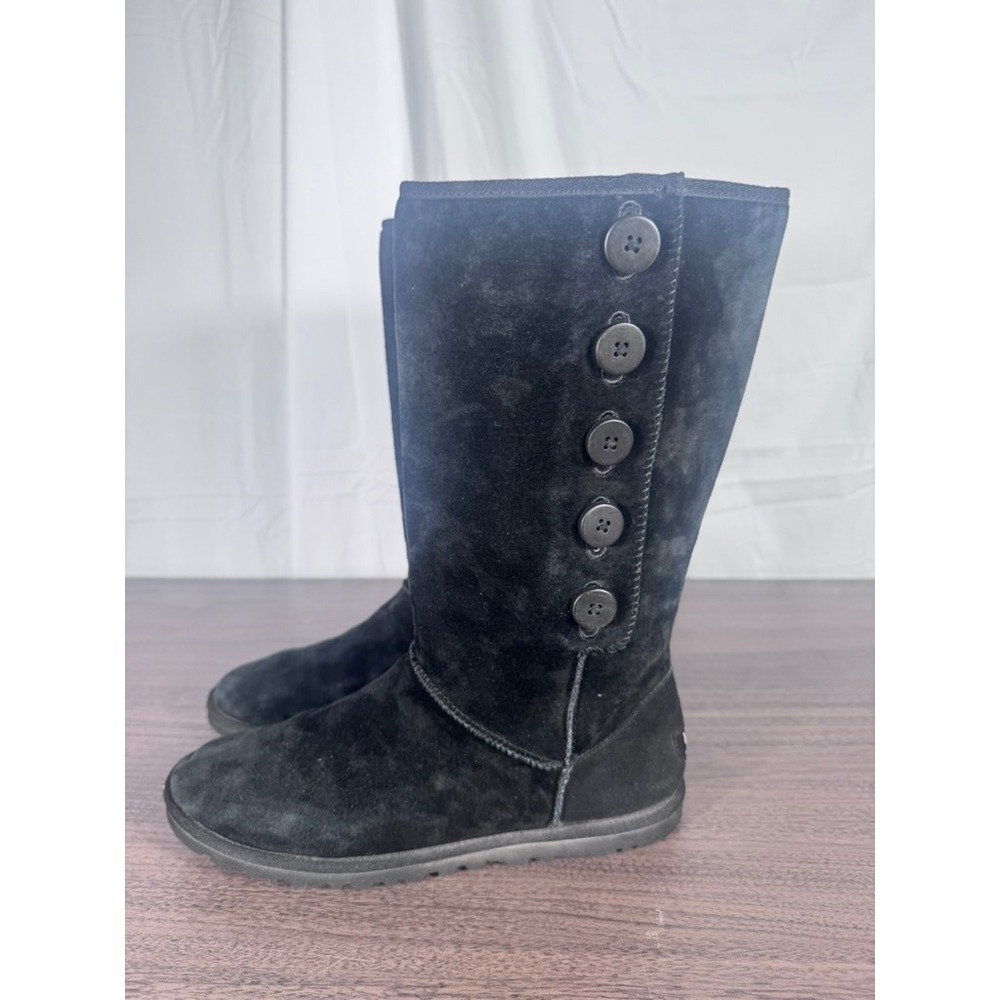 UGG Australia Tall 5-Button Black Suede Boots Women's Shearling Lined Boots - Picture 3 of 11